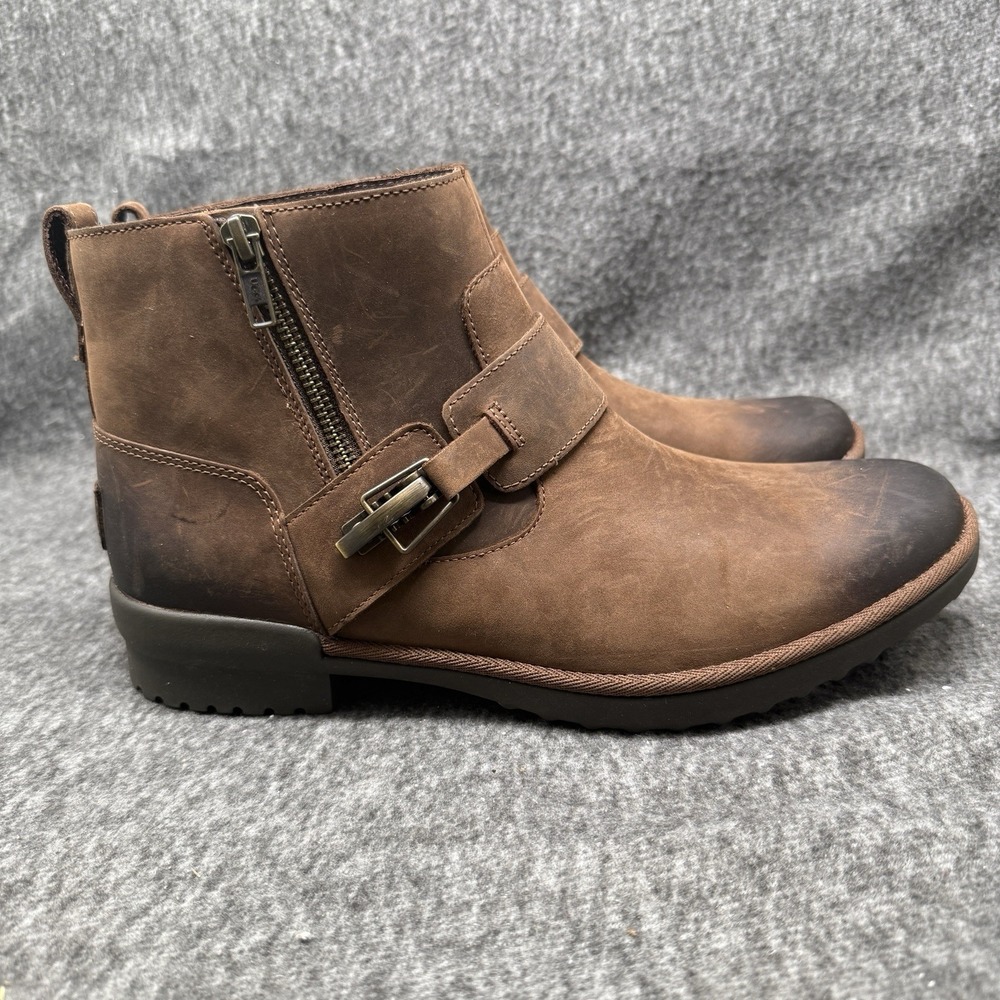 UGG Cheyne Waterproof Leather Ankle Boot Women 11 Brown Shearling Lined 1095154